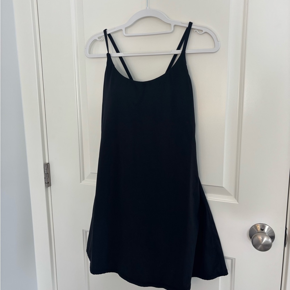 Black Spaghetti Strap Athletic Dress with Built-In Shorts